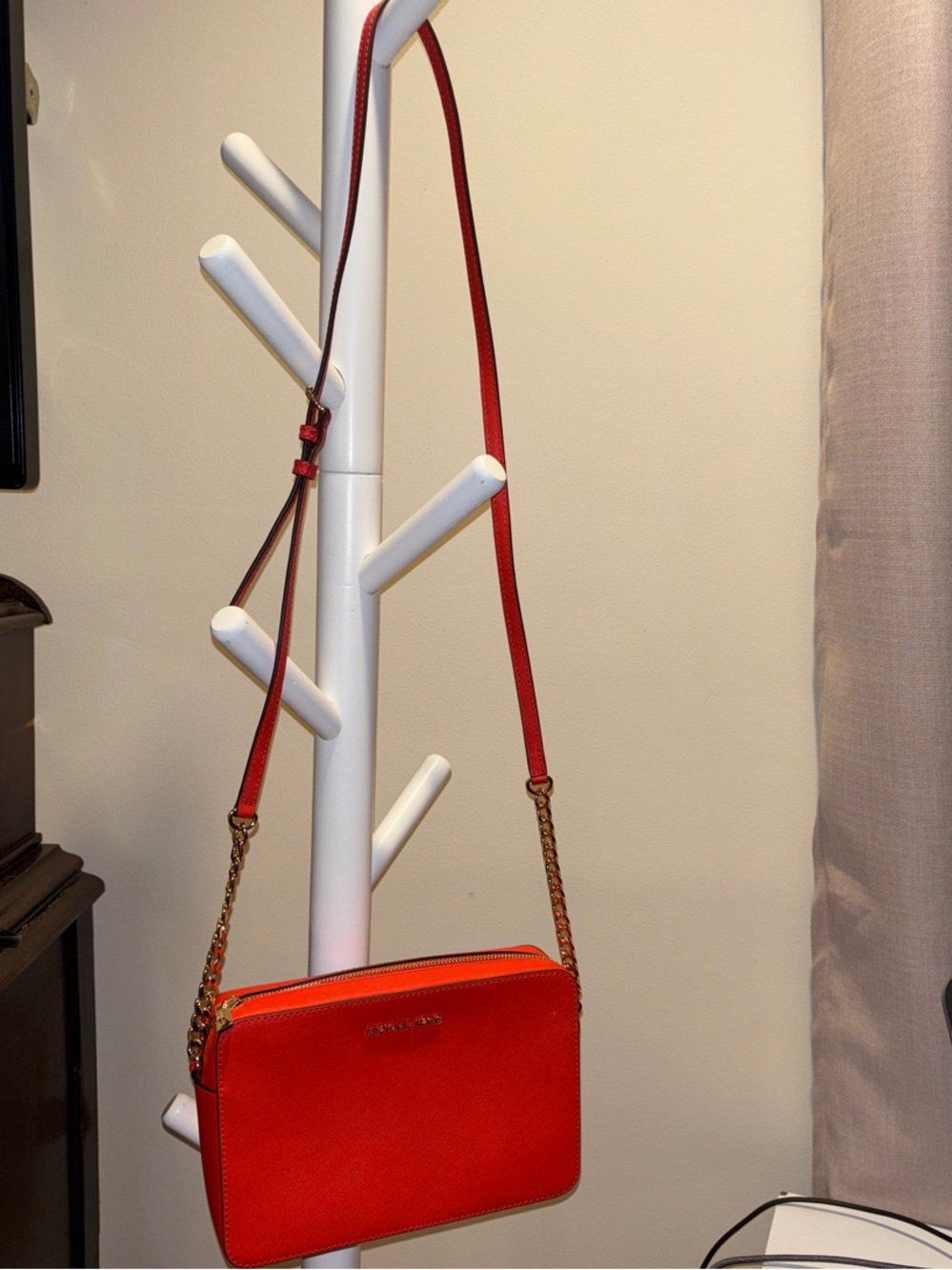 Michael Kors Red Leather Crossbody with Gold Chain Strap